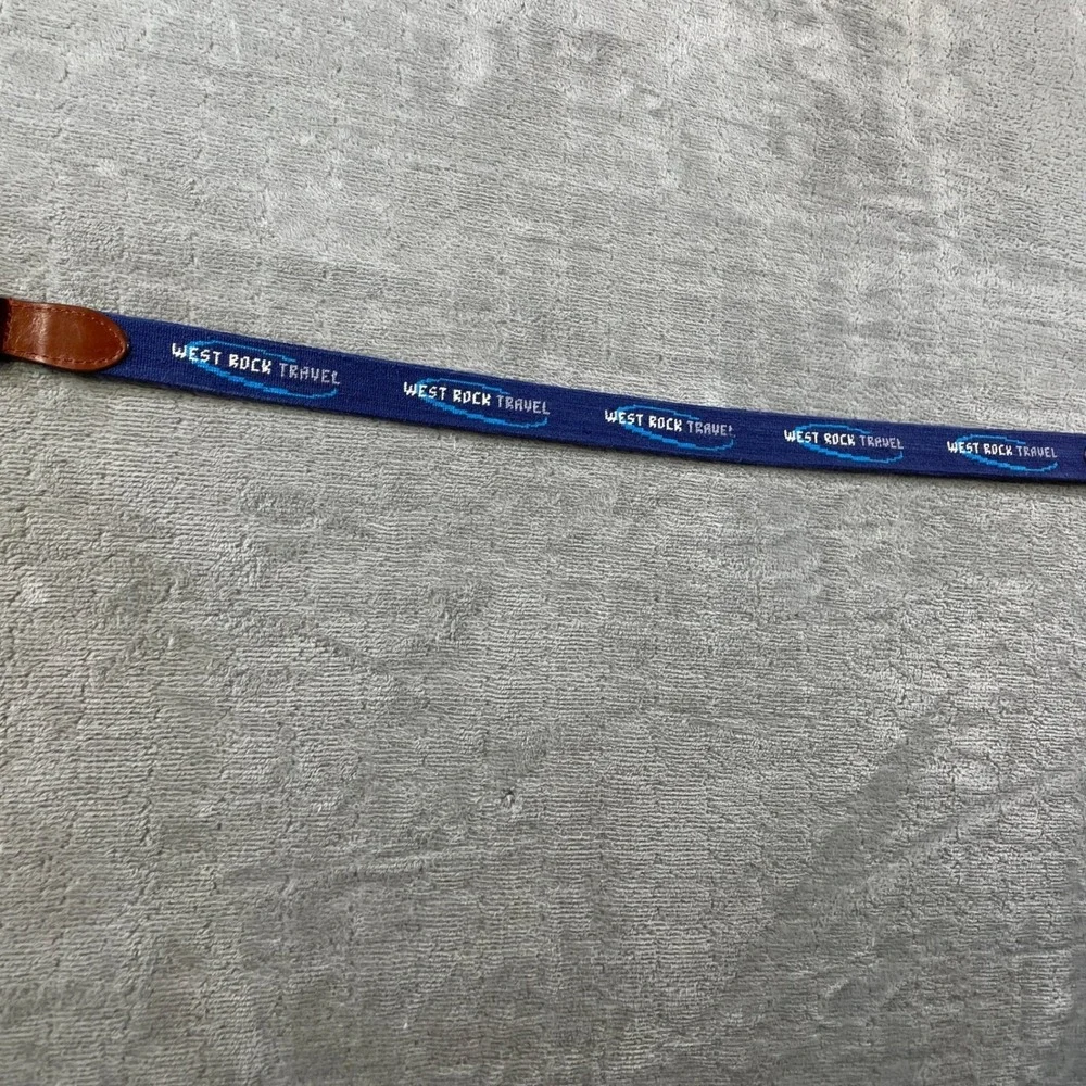Smathers Branson Belt Needlepoint Mens 32 Navy Blue West Rock Travel Leather